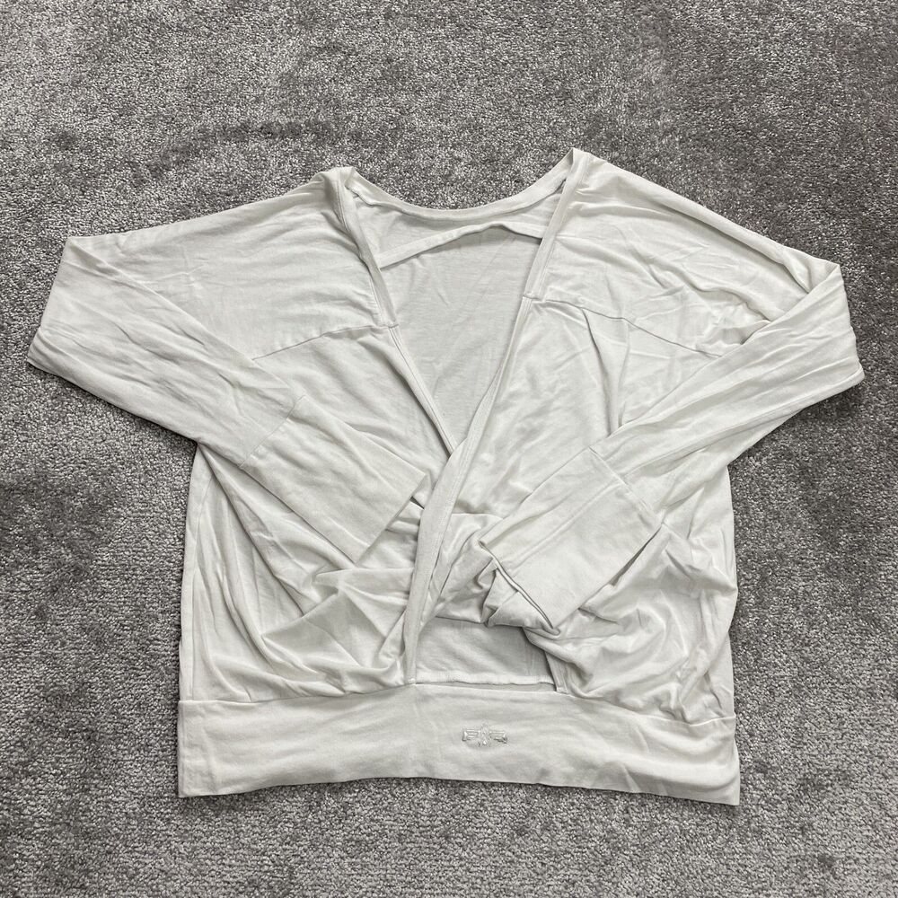 Warrior Shirt Womens Medium White Long Sleeve Wrap Knot Stretch Soft Ladies Top